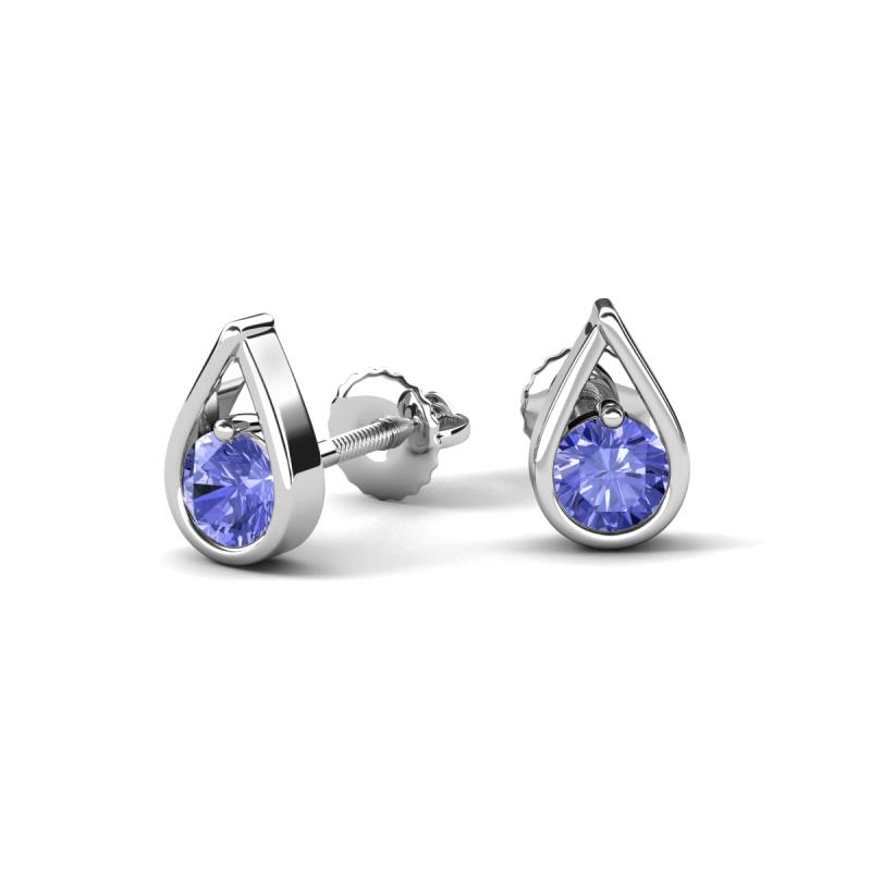 Tasha 0.46 ctw (4.00 mm) Round Tanzanite Tear Drop Solitaire Women Stud Earrings 
