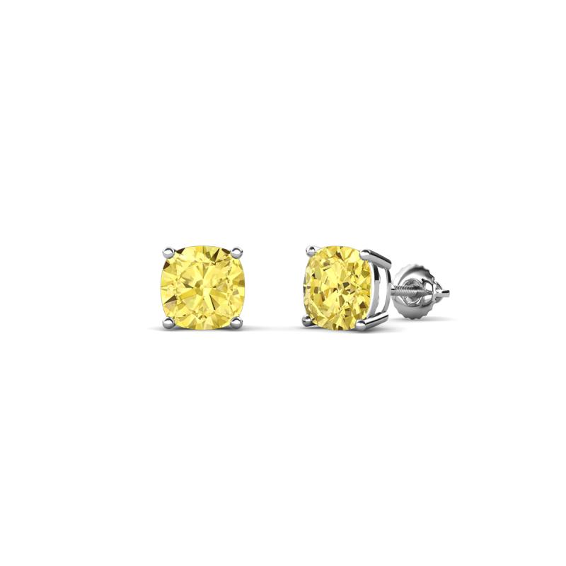 Alida 0.88 ctw (4.00 mm) Cushion Shape Lab Created Yellow Sapphire Solitaire Women Stud Earrings 