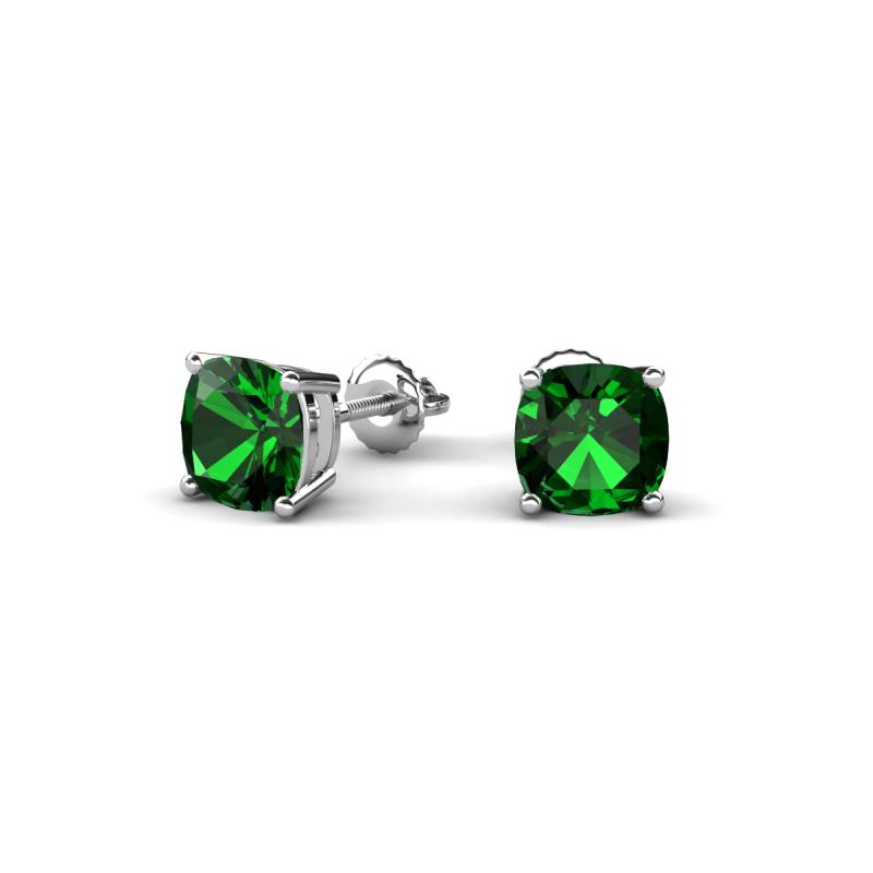 Alida 1.10 ctw (5.00 mm) Cushion Shape Lab Created Emerald Solitaire Women Stud Earrings 