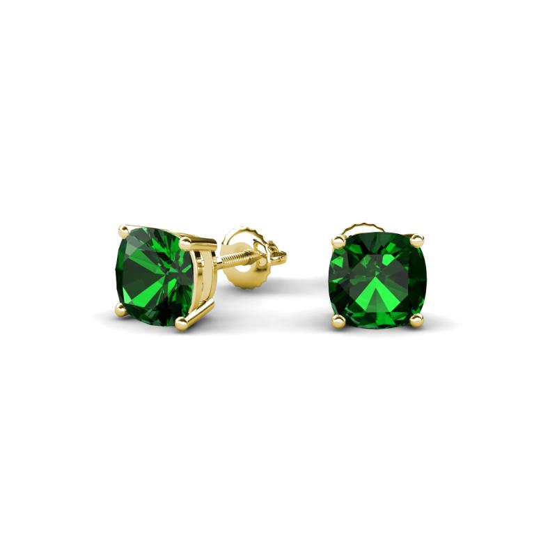 Alida 1.10 ctw (5.00 mm) Cushion Shape Lab Created Emerald Solitaire Women Stud Earrings 