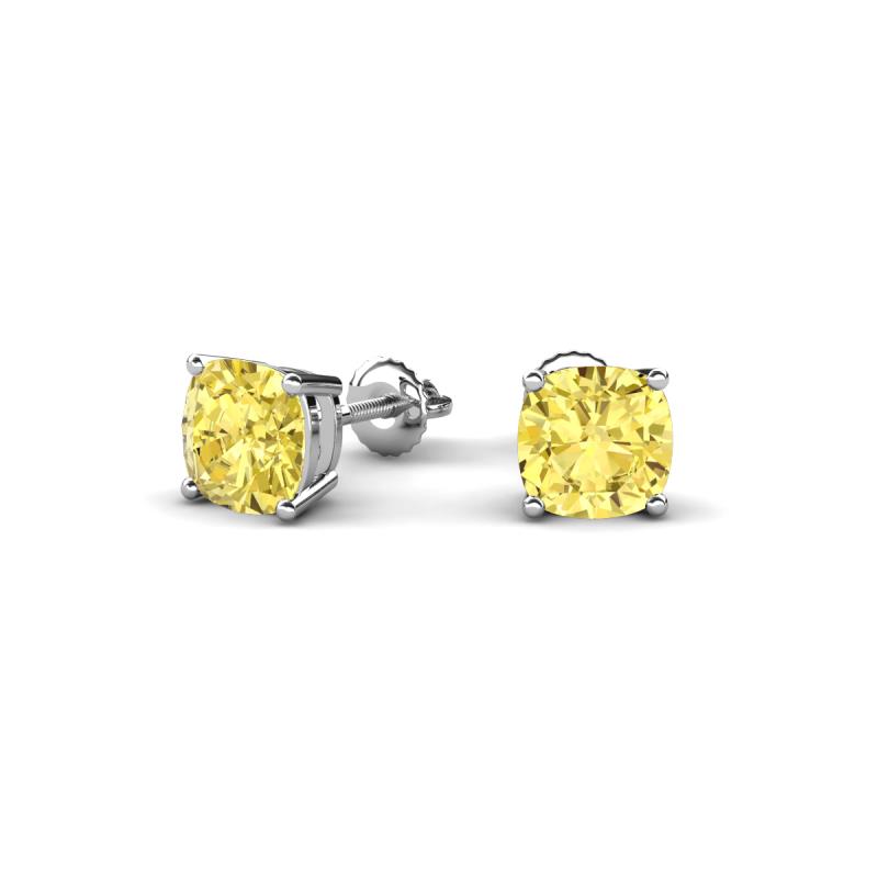 Alida 1.62 ctw (5.00 mm) Cushion Shape Lab Created Yellow Sapphire Solitaire Women Stud Earrings 