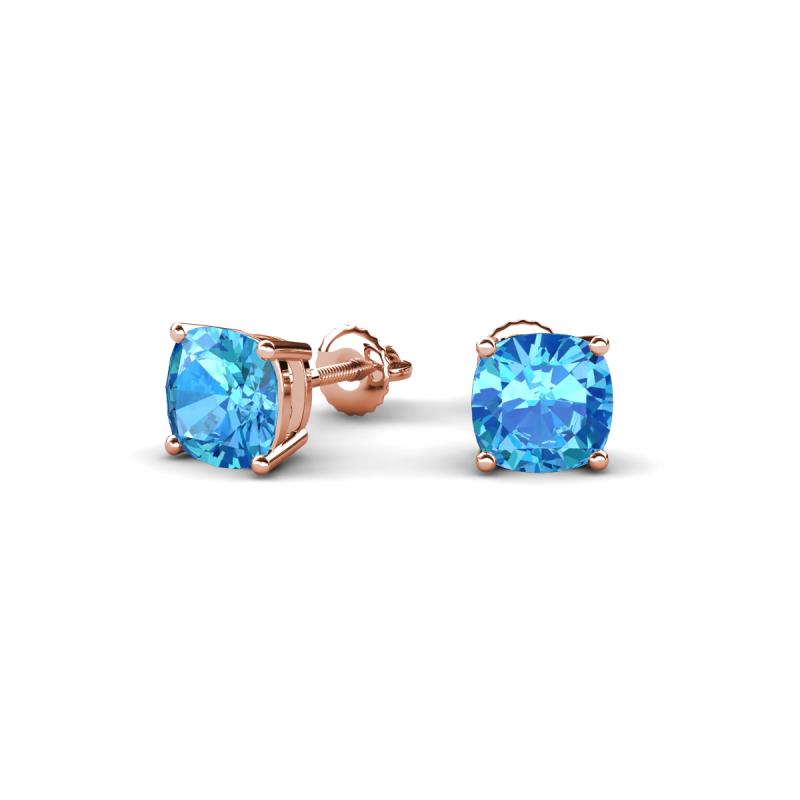 Alida 1.50 ctw (5.00 mm) Cushion Shape Blue Topaz Solitaire Women Stud Earrings 