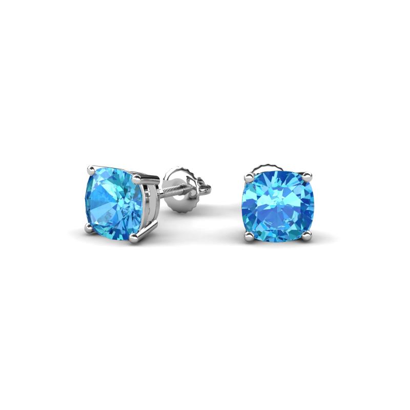 Alida 1.50 ctw (5.00 mm) Cushion Shape Blue Topaz Solitaire Women Stud Earrings 