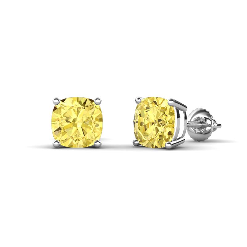 Alida 2.66 ctw (6.00 mm) Cushion Shape Lab Created Yellow Sapphire Solitaire Women Stud Earrings 