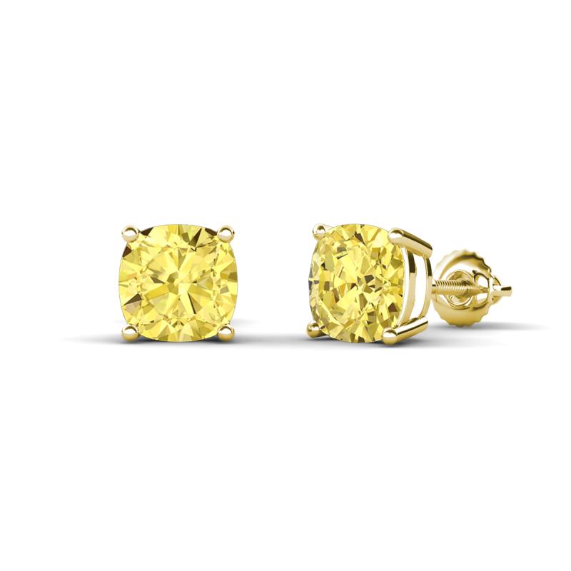 Alida 2.66 ctw (6.00 mm) Cushion Shape Lab Created Yellow Sapphire Solitaire Women Stud Earrings 