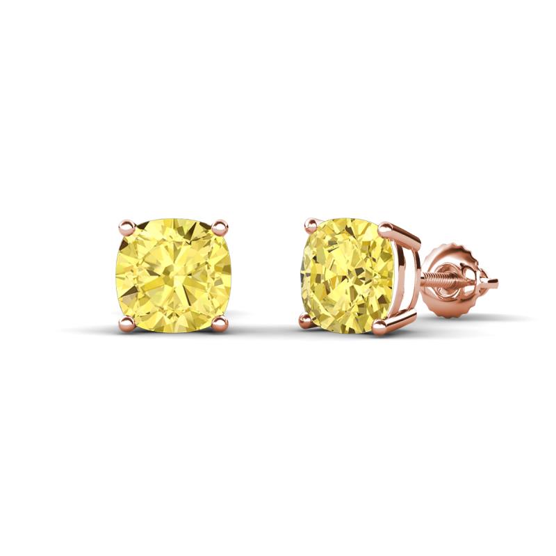 Alida 2.66 ctw (6.00 mm) Cushion Shape Lab Created Yellow Sapphire Solitaire Women Stud Earrings 