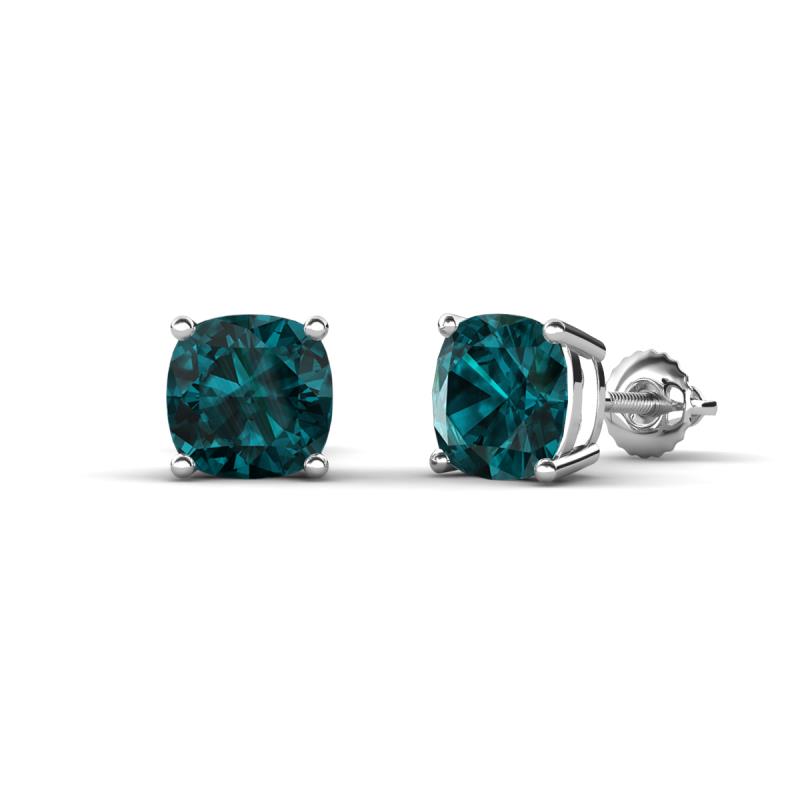 Alida 2.50 ctw (6.00 mm) Cushion Shape London Blue Topaz Solitaire Women Stud Earrings 