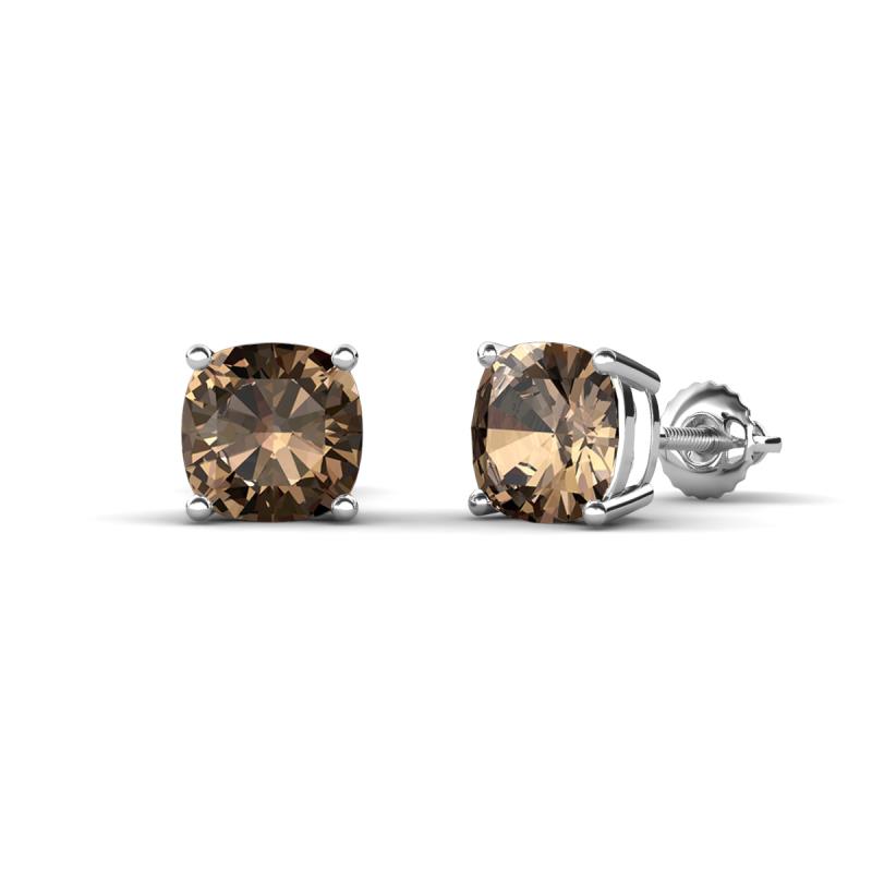 Alida 2.10 ctw (6.00 mm) Cushion Shape Smoky Quartz Solitaire Women Stud Earrings 