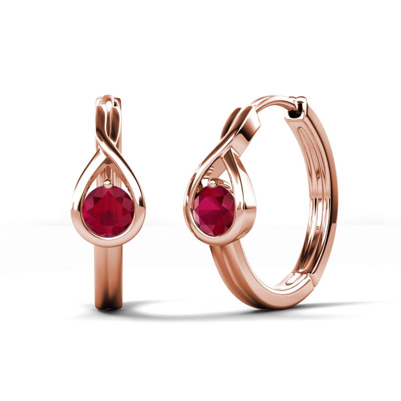 Tetty 0.52 ctw (4.00 mm) Round Ruby Infinity Solitaire Women Hoop Earrings 