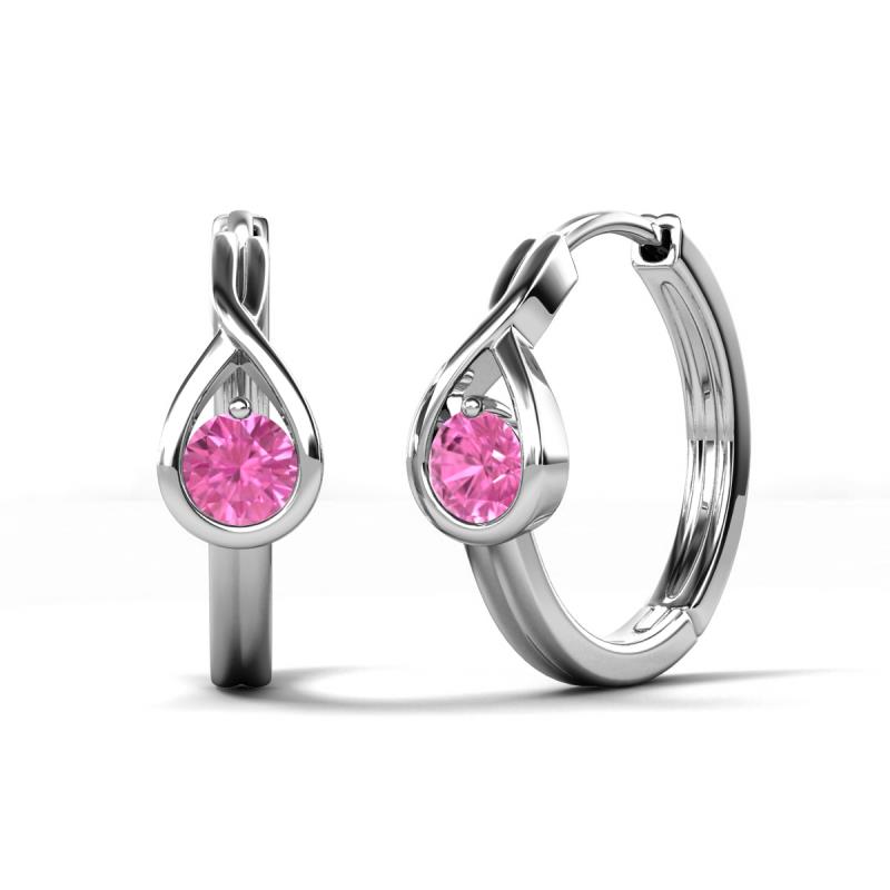 Tetty 0.53 ctw (4.00 mm) Round Pink Sapphire Infinity Solitaire Women Hoop Earrings 