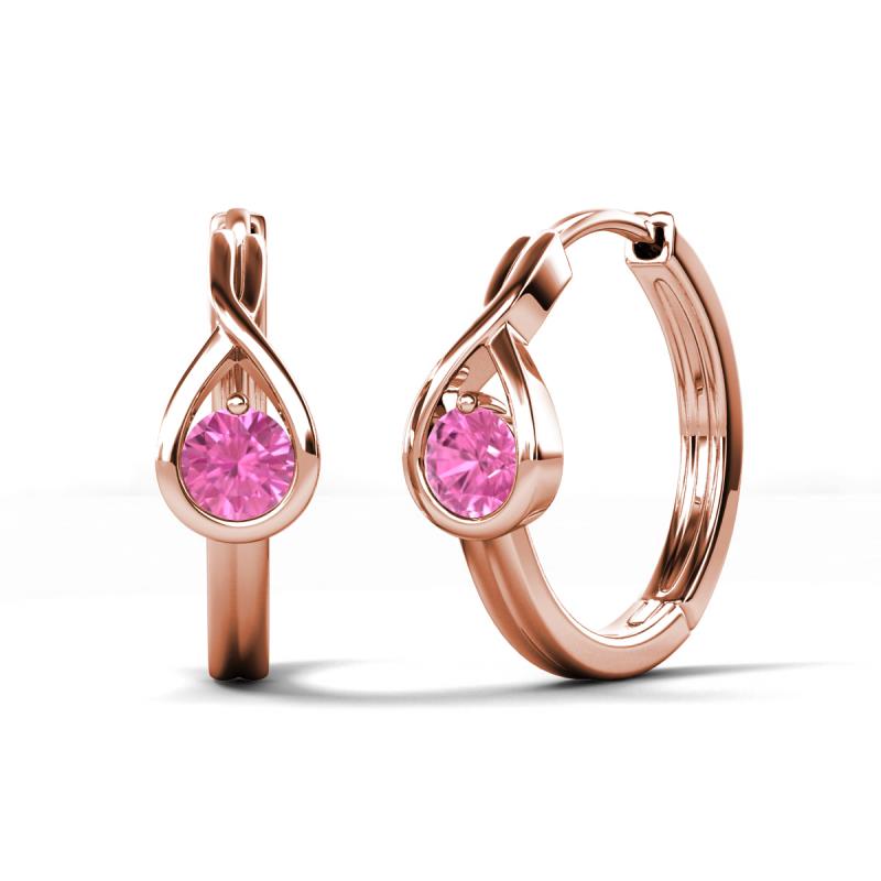 Tetty 0.53 ctw (4.00 mm) Round Pink Sapphire Infinity Solitaire Women Hoop Earrings 