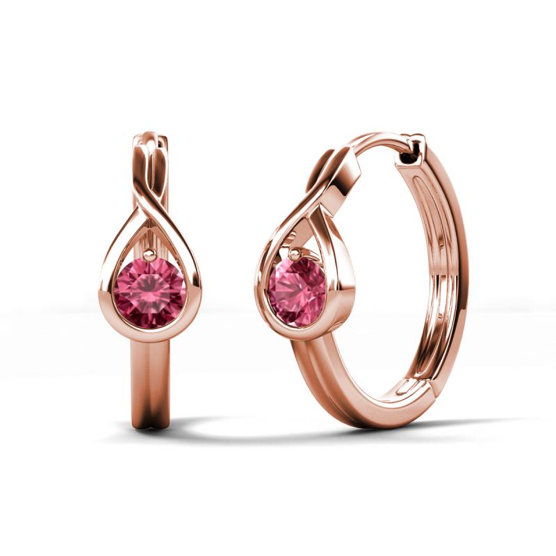 Tetty 0.40 ctw (4.00 mm) Round Pink Tourmaline Infinity Solitaire Women Hoop Earrings 