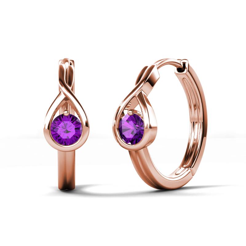 Tetty 0.40 ctw (4.00 mm) Round Amethyst Infinity Solitaire Women Hoop Earrings 