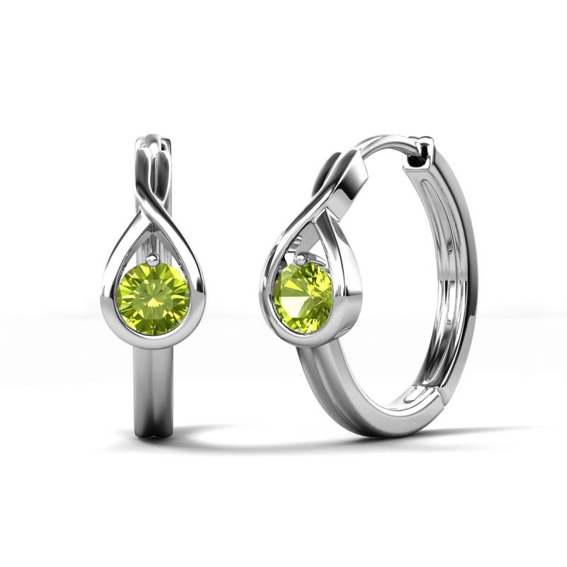 Tetty 0.63 ctw (4.00 mm) Round Peridot Infinity Solitaire Women Hoop Earrings 