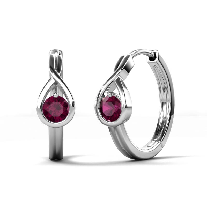 Tetty 0.63 ctw (4.00 mm) Round Rhodolite Garnet Infinity Solitaire Women Hoop Earrings 