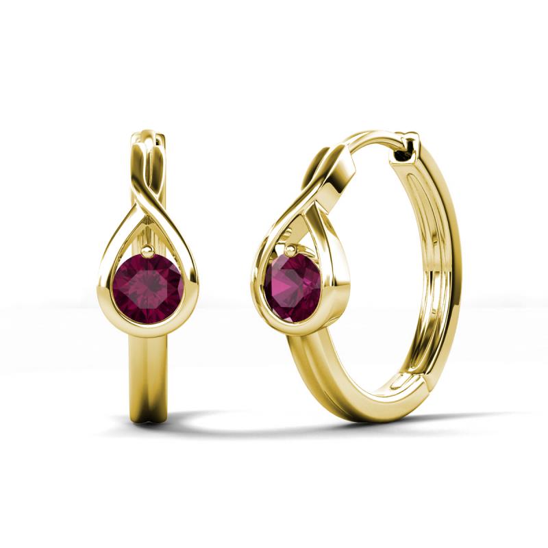 Tetty 0.63 ctw (4.00 mm) Round Rhodolite Garnet Infinity Solitaire Women Hoop Earrings 