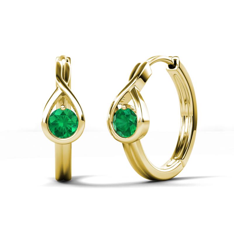Tetty 0.40 ctw (4.00 mm) Round Emerald Infinity Solitaire Women Hoop Earrings 