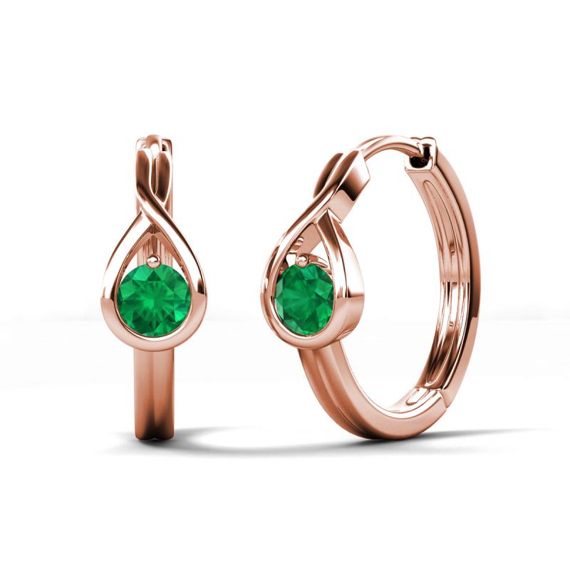 Tetty 0.40 ctw (4.00 mm) Round Emerald Infinity Solitaire Women Hoop Earrings 
