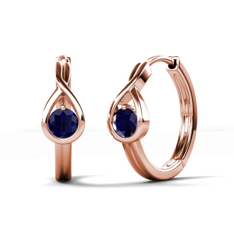 Tetty 0.60 ctw (4.00 mm) Round Blue Sapphire Infinity Solitaire Women Hoop Earrings 