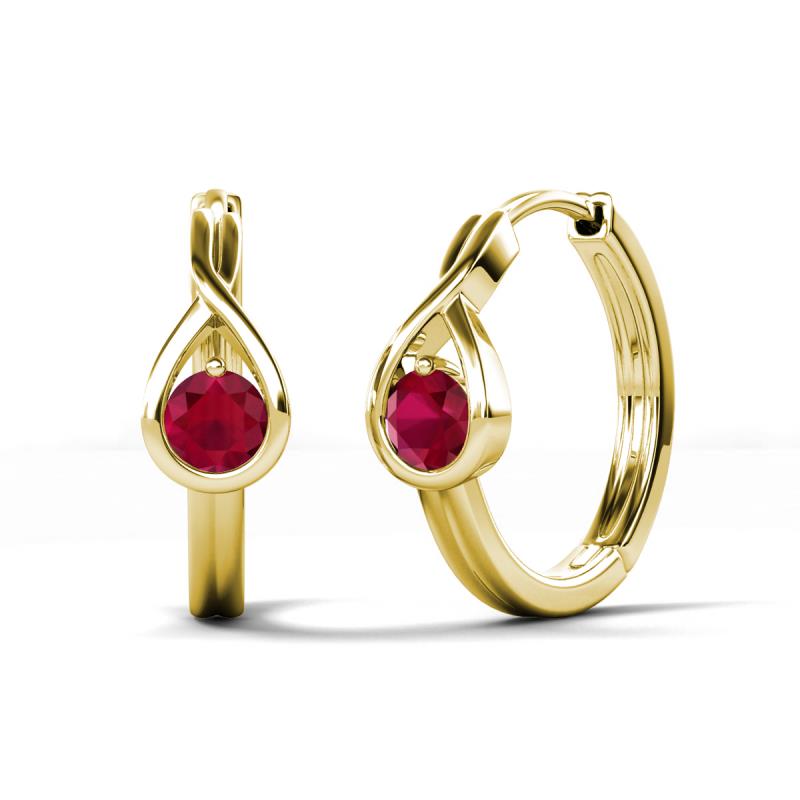 Tetty 0.52 ctw (4.00 mm) Round Ruby Infinity Solitaire Women Hoop Earrings 