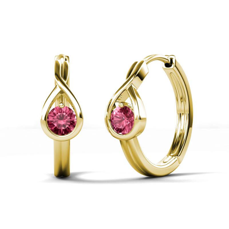 Tetty 0.40 ctw (4.00 mm) Round Pink Tourmaline Infinity Solitaire Women Hoop Earrings 