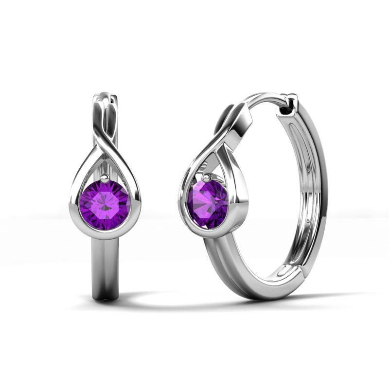 Tetty 0.40 ctw (4.00 mm) Round Amethyst Infinity Solitaire Women Hoop Earrings 
