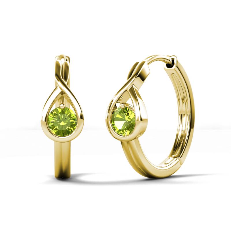 Tetty 0.63 ctw (4.00 mm) Round Peridot Infinity Solitaire Women Hoop Earrings 