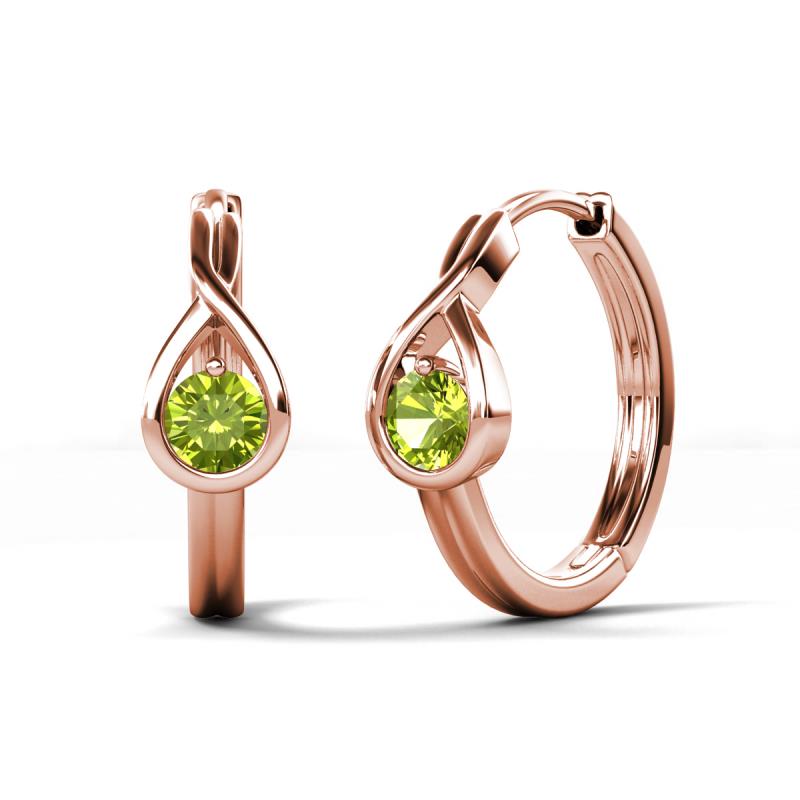 Tetty 0.63 ctw (4.00 mm) Round Peridot Infinity Solitaire Women Hoop Earrings 