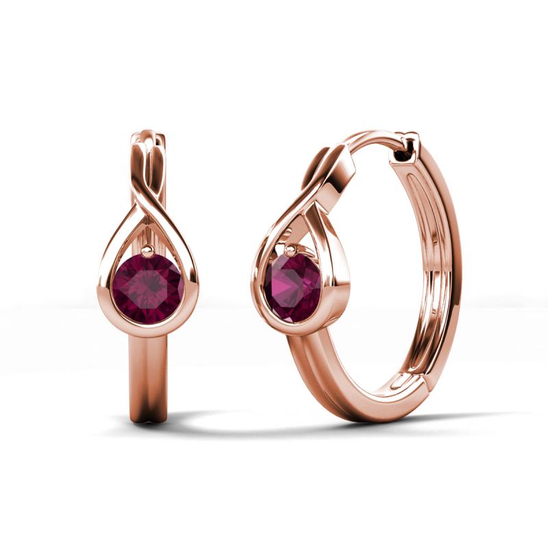 Tetty 0.63 ctw (4.00 mm) Round Rhodolite Garnet Infinity Solitaire Women Hoop Earrings 