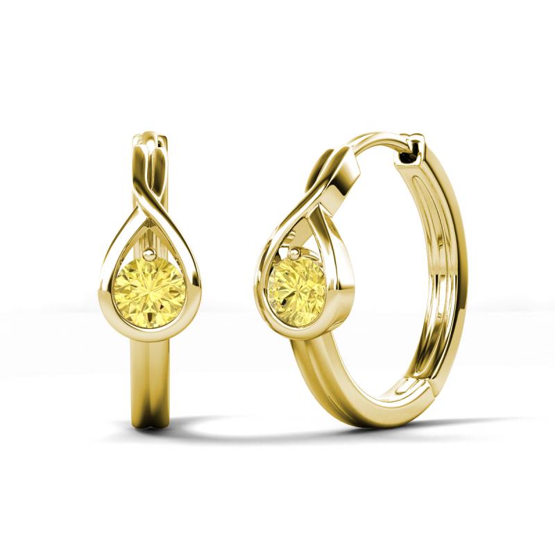 Tetty 0.53 ctw (4.00 mm) Round Yellow Sapphire Infinity Solitaire Women Hoop Earrings 