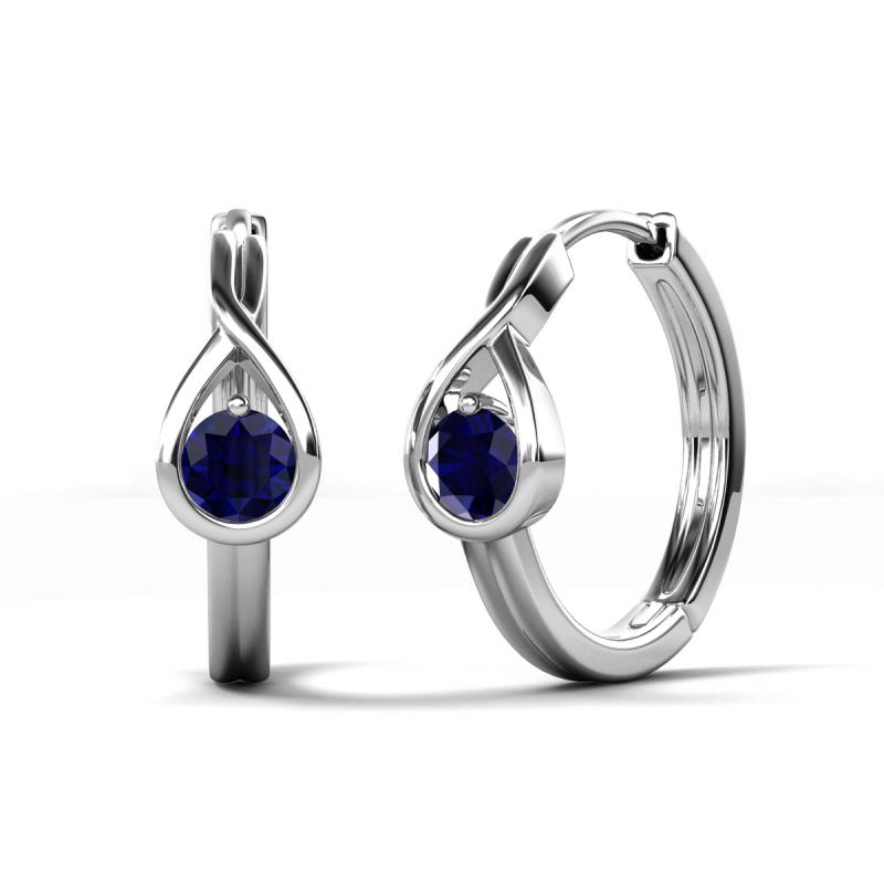 Tetty 0.60 ctw (4.00 mm) Round Blue Sapphire Infinity Solitaire Women Hoop Earrings 