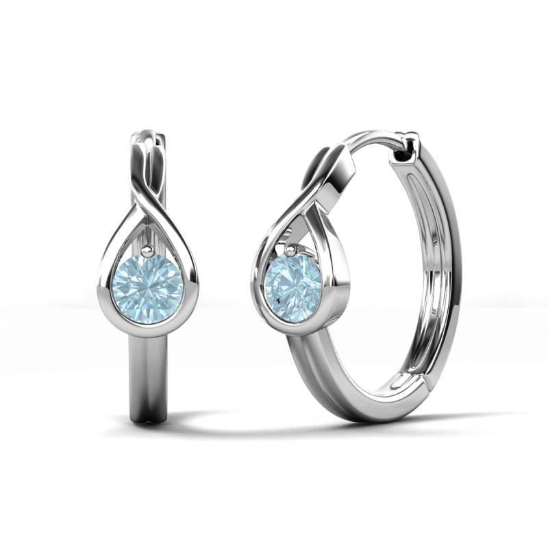Tetty 0.40 ctw (4.00 mm) Round Aquamarine Infinity Solitaire Women Hoop Earrings 
