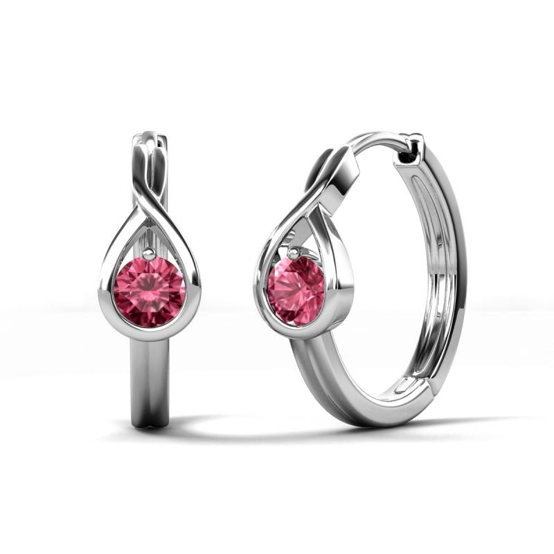 Tetty 0.40 ctw (4.00 mm) Round Pink Tourmaline Infinity Solitaire Women Hoop Earrings 