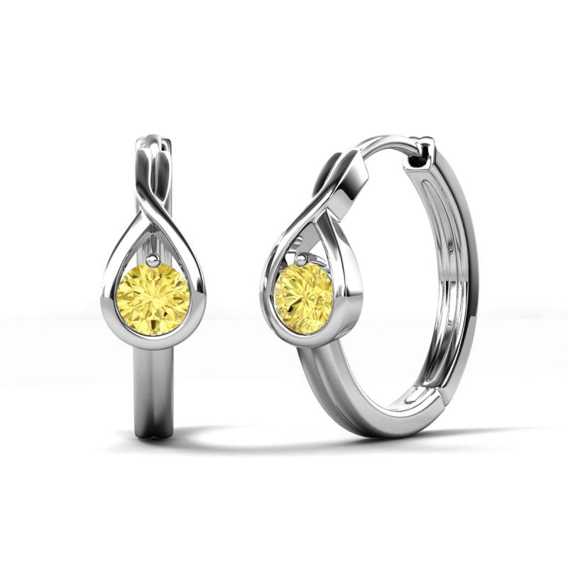 Tetty 0.53 ctw (4.00 mm) Round Yellow Sapphire Infinity Solitaire Women Hoop Earrings 