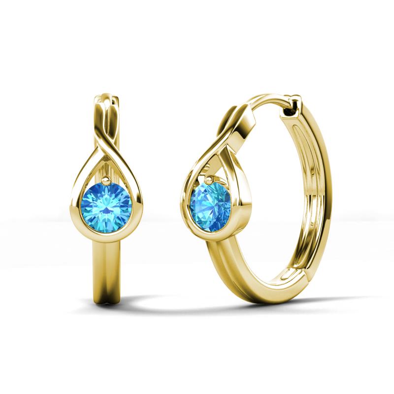 Tetty 0.44 ctw (4.00 mm) Round Blue Topaz Infinity Solitaire Women Hoop Earrings 