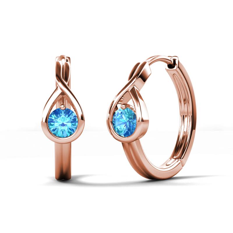 Tetty 0.44 ctw (4.00 mm) Round Blue Topaz Infinity Solitaire Women Hoop Earrings 