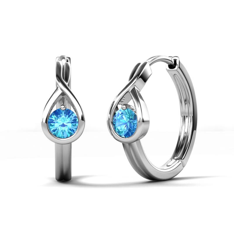 Tetty 0.44 ctw (4.00 mm) Round Blue Topaz Infinity Solitaire Women Hoop Earrings 