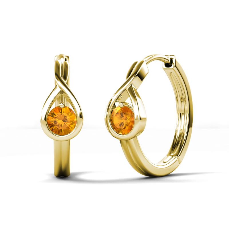 Tetty 0.40 ctw (4.00 mm) Round Citrine Infinity Solitaire Women Hoop Earrings 
