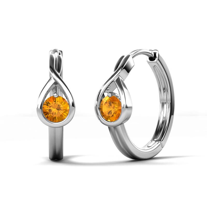 Tetty 0.40 ctw (4.00 mm) Round Citrine Infinity Solitaire Women Hoop Earrings 