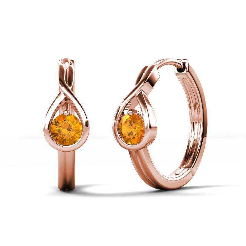 Tetty 0.40 ctw (4.00 mm) Round Citrine Infinity Solitaire Women Hoop Earrings 