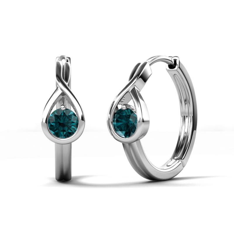 Tetty 0.50 ctw (4.00 mm) Round London Blue Topaz Infinity Solitaire Women Hoop Earrings 