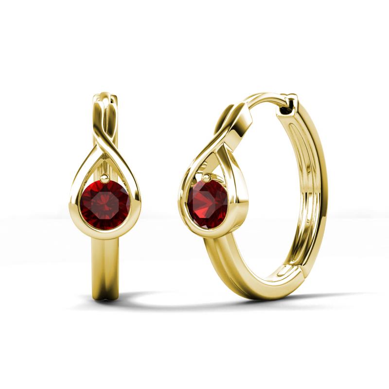 Tetty 0.63 ctw (4.00 mm) Round Red Garnet Infinity Solitaire Women Hoop Earrings 