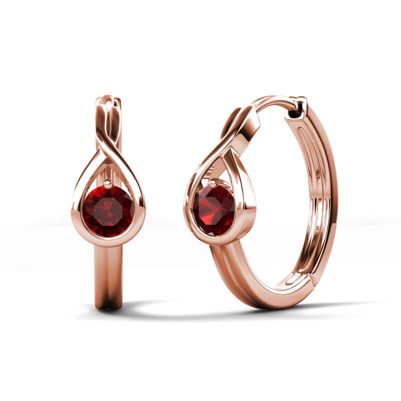 Tetty 0.63 ctw (4.00 mm) Round Red Garnet Infinity Solitaire Women Hoop Earrings 