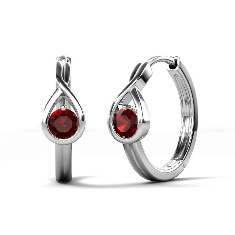 Tetty 0.63 ctw (4.00 mm) Round Red Garnet Infinity Solitaire Women Hoop Earrings 