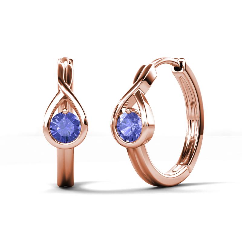 Tetty 0.46 ctw (4.00 mm) Round Tanzanite Infinity Solitaire Women Hoop Earrings 