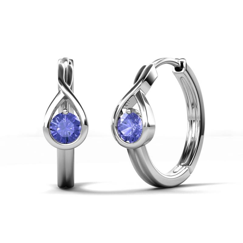 Tetty 0.46 ctw (4.00 mm) Round Tanzanite Infinity Solitaire Women Hoop Earrings 