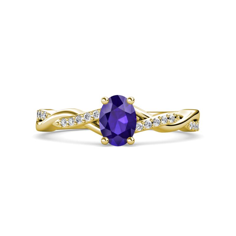 Stacie Desire 1.26 ctw Iolite Oval Cut (8x6mm) & Natural Diamond Round (1.30mm) Twist Infinity Shank Engagement Ring 