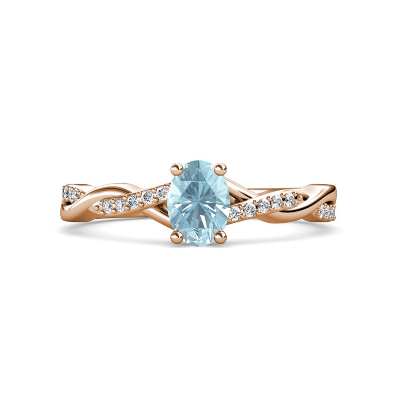 Stacie Desire 1.31 ctw Aquamarine Oval Cut (8x6mm) & Natural Diamond Round (1.30mm) Twist Infinity Shank Engagement Ring 