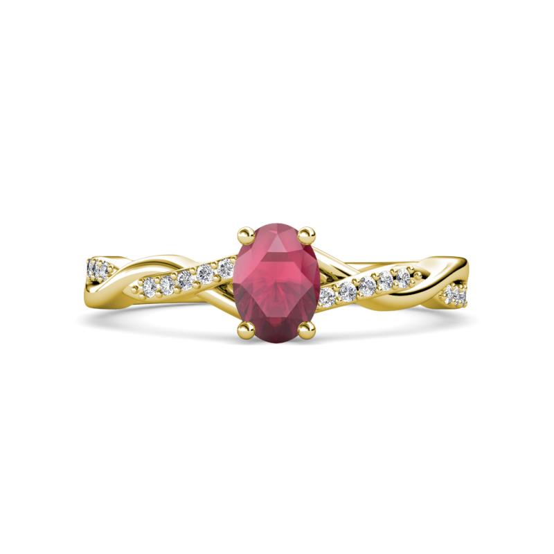 Stacie Desire 1.81 ctw Rhodolite Garnet Oval Cut (8x6mm) & Natural Diamond Round (1.30mm) Twist Infinity Shank Engagement Ring 