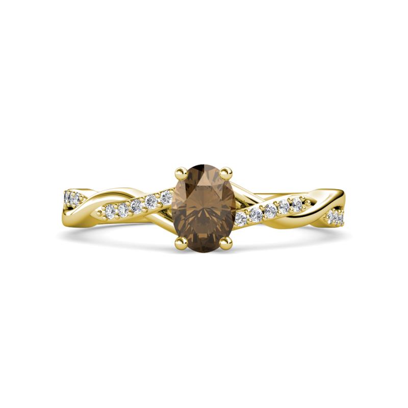 Stacie Desire 1.41 ctw Smoky Quartz Oval Cut (8x6mm) & Natural Diamond Round (1.30mm) Twist Infinity Shank Engagement Ring 